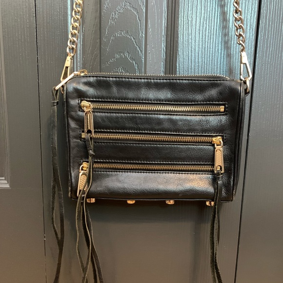 Rebecca Minkoff Three Zipper Leather Crossbody Bag in Black - Picture 1 of 8